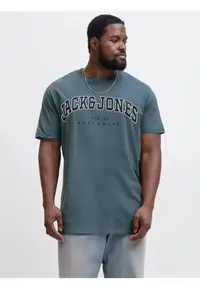Plus Tricou barbati big sizes - Relaxed Fit - imprimeu cu logo - Albastru inchis