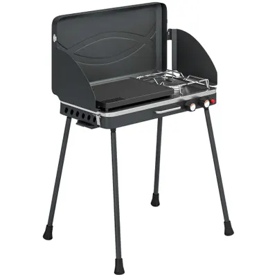 Outsunny Grătar barbecue compact cu arzător pentru camping | Aosom Romania