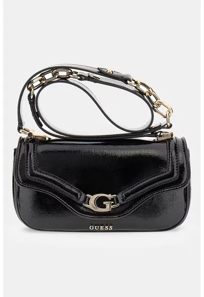 Geanta crossbody cu aspect lacuit - Negru