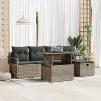 Gossi set sofa de gradina 6 piese perne gri din ratan poli, Gossi sofa gradina 2 persoane cu depozitare si perne gri din ratan poli