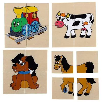 Set 4 puzzle din lemn Woody - Trenut vesel, 4 in 1