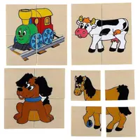 Set 4 puzzle din lemn Woody - Trenut vesel, 4 in 1