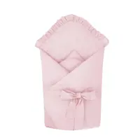 Paturica de infasat, MimiNu, Cu volanase, Cu multiple utilizari, Cu inchidere cu panglica, Dimensiune 75x75 cm, Din bumbac certificat Oeko Tex Standard 100, Colectia Royal, Powder Pink