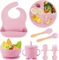 Set hranire bebe 8 piese, termorezistente, silicon, fara BPA