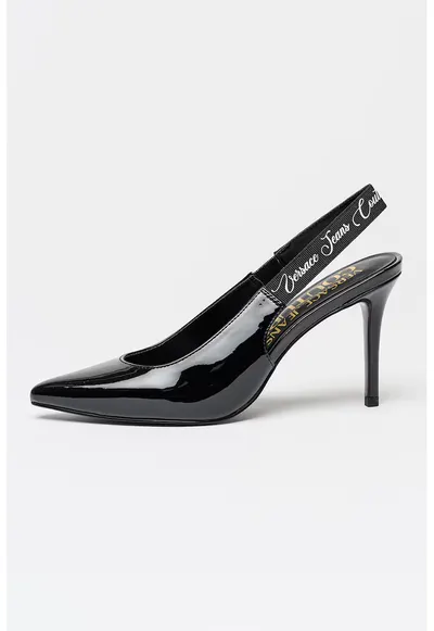 Pantofi cu varf ascutit si aspect lacuit - Negru