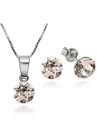 Set Argint 925 placat cu rodiu cu cristale Swarovski® Xirius 6mm Surub + Lant - Alb Rose
