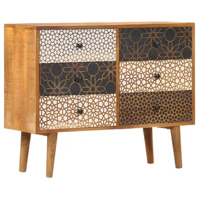Gossi servanta cu model imprimat, 90x30x70 cm, lemn masiv de mango