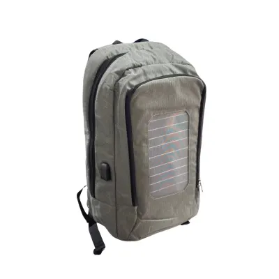 Rucsac gri cu panou solar, port USB și cablu