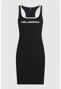 Rochie din amestec de bumbac organic cu decolteu racerback pentru plaja - Negru