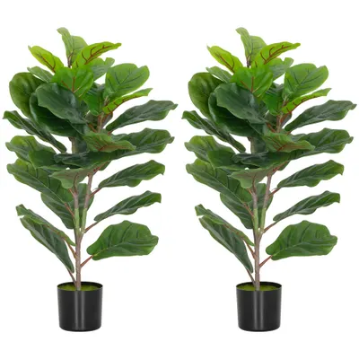 HOMCOM Set de 2 plante artificiale de interior 80 cm ficus lyrata arbore artificial cu ghiveci din plastic și sol flocat verde | Aosom Romania