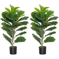 HOMCOM Set de 2 plante artificiale de interior 80 cm ficus lyrata arbore artificial cu ghiveci din plastic și sol flocat verde | Aosom Romania