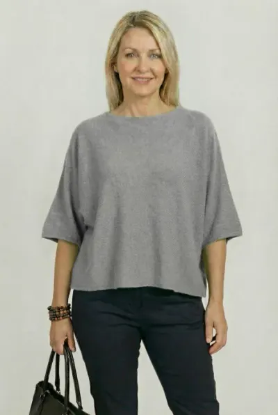 Pulover versatil cu maneca fluture din vascoza, gri