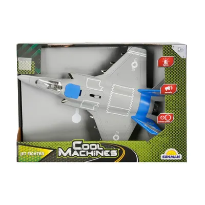 Avion Jet Fighter cu lumini si sunete, Cool Machines, 1:16, Albastru