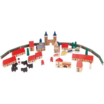 Set de construit din lemn, 46 piese, Micul Meu Sat, GOKI TT050