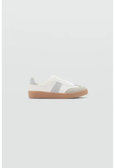 Pantofi sport cu detalii din piele intoarsa - Gri deschis/Alb murdar