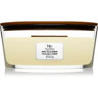 Woodwick White Tea & Jasmine lumânare parfumată cu fitil din lemn (hearthwick) 453.6 g