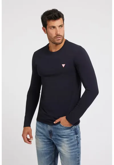 Bluza slim fit cu logo discret - Bleumarin