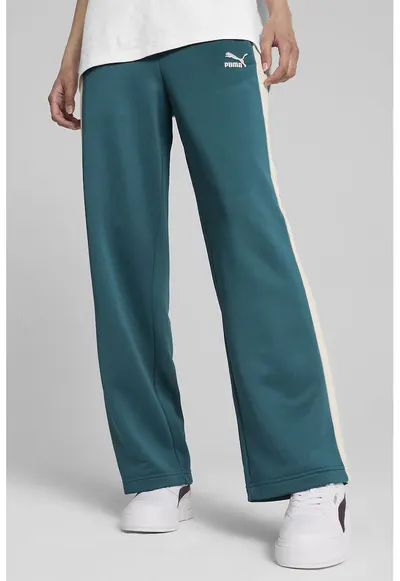 Pantaloni de trening cu snur in talie Iconic T7 - Albastru petrol/Crem