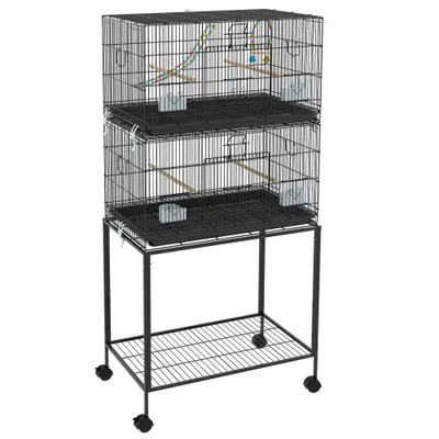 PawHut Cusca Dubla Stivuibila de 164cm pentru Pasari, pe Roti cu Suport, Tava Detasabila, Panou de Plasa Jos, Containere pentru Hrana | Aosom Romania