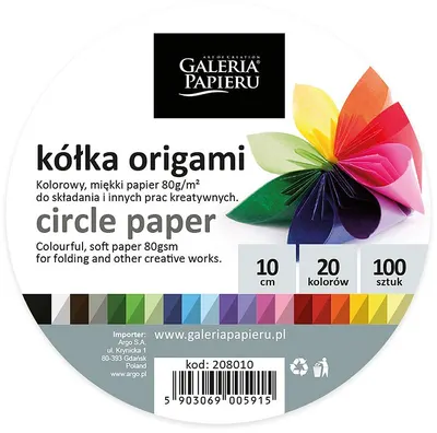 Hârtie pentru origami Galeria Papieru - Rotundă, 10 cm, 20 culori x 5 foi