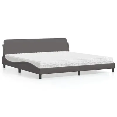 vidaXL Pat cu saltea, Dover, gri, 200x200 cm, piele ecologică