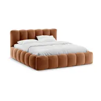 Pat matrimonial maro tapițat cu spațiu de depozitare cu somieră 140x200 cm Lupine – Micadoni