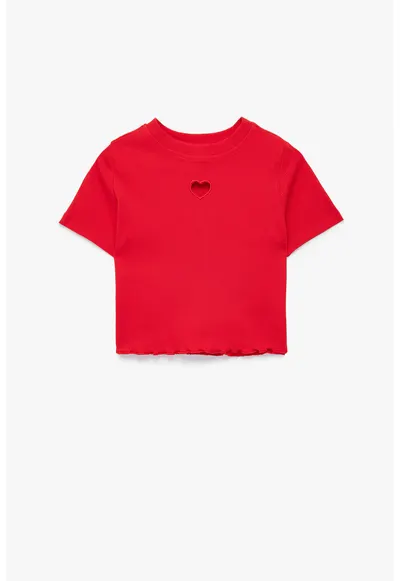 Tricou crop cu decupaj in forma de inima - Rosu vermillion
