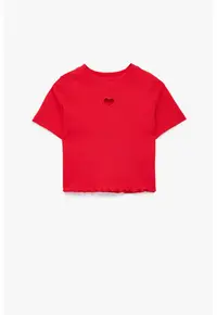 Tricou crop cu decupaj in forma de inima - Rosu vermillion
