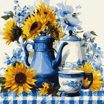 Set pentru pictură după numere Ideyka - Cafenea însorită, 40 x 40 cm