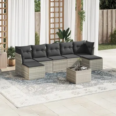 Gossi set mobilier de gradina cu perne, 8 piese gri deschis poliratan