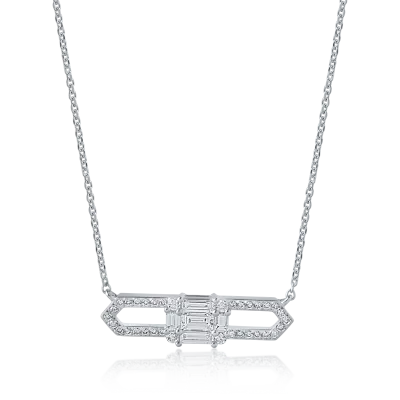 Colier din aur alb cu diamante baguette si rotunde de 0.35ct