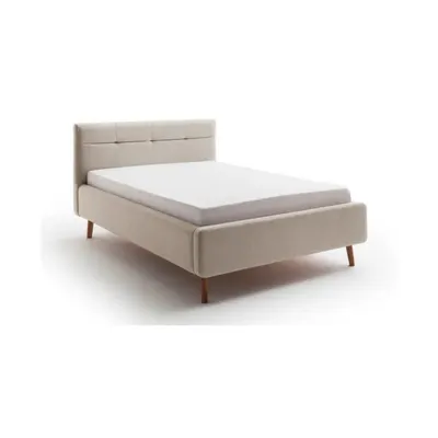 Pat matrimonial bej tapițat cu spațiu de depozitare cu somieră 140x200 cm Lotte – Meise Möbel