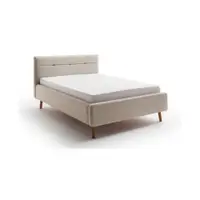 Pat matrimonial bej tapițat cu spațiu de depozitare cu somieră 140x200 cm Lotte – Meise Möbel