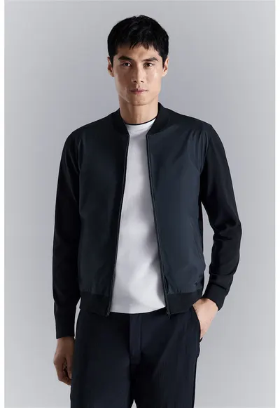 Jacheta bomber regular fit - Negru/Bleumarin
