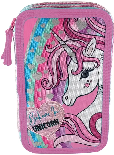 Penar școlar echipat Graffiti Unicorn - Believe in Unicorn, 2 fermoare