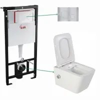 Set vas wc suspendat alb cu functie bideu si baterie crom mat Foglia Safari, rezervor wc incastrat si clapeta aluminiu mat , Alcadrain