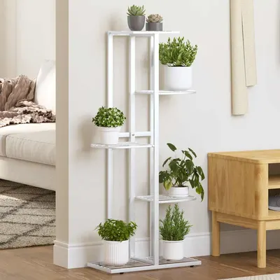 vidaXL Suport pentru flori cu 5 niveluri, alb, 43x22x98 cm, metal