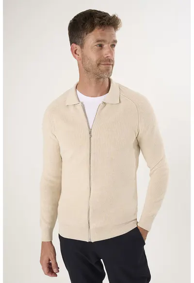 Cardigan cu fermoar si maneci raglan - Bej