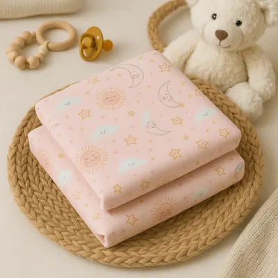 Set 2 scutece din finet pentru bebelusi Happy Skies Rose Moon Stars 70x80 cm