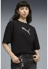 Tricou supradimensionat cu monograma - Negru