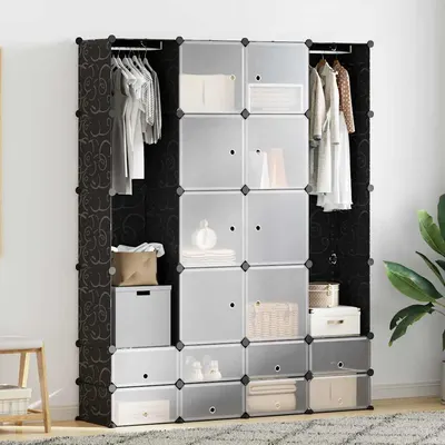 vidaXL Dulap modular cu 18 compartimente alb și negru 37x146x180,5 cm