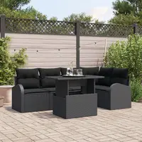 Set canapea gradina Gossi 6 piese cu perne ratan poli negru, canapea gradina Gossi cu 2 locuri, depozitare & perne ratan poli negru
