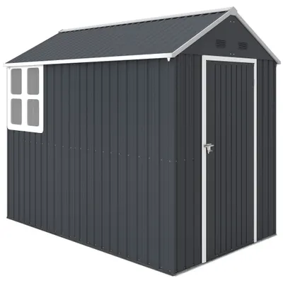 Outsunny Magazie de Grădină din Oțel Galvanizat și PP cu 4 Guri de Aerisire și Fereastră, 259x171x222 cm, Gri și Alb | Aosom Romania