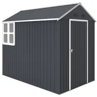 Outsunny Magazie de Grădină din Oțel Galvanizat și PP cu 4 Guri de Aerisire și Fereastră, 259x171x222 cm, Gri și Alb | Aosom Romania