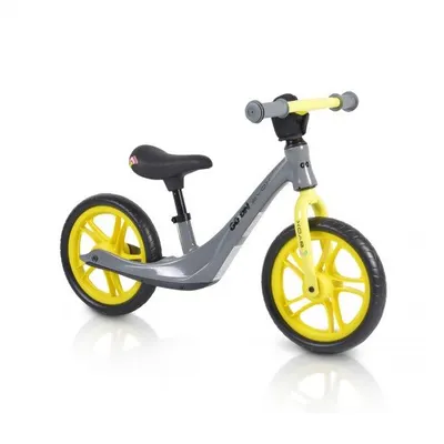 Bicicleta copii fara pedale Byox Go On grey 12 inch, roti din spuma EVA, scaun reglabil 32-41 cm, cadru din aliaj de magneziu, roti din spuma rezistenta, greutate maxima 30 kg