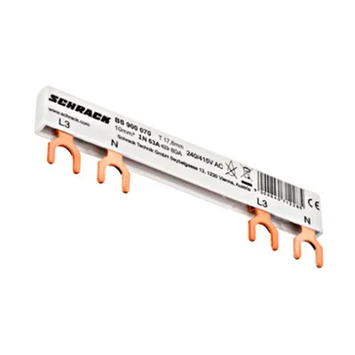 Baretă, 2 poli, L3, 1xRCCB 4 poli la 1xRCBO1+N, 6 mod, 10mm²