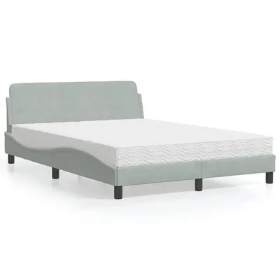 vidaXL Pat cu saltea, Dover, gri deschis, 140x200 cm, catifea