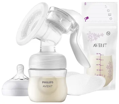 Pompă de sân manuală Philips Avent - Natural Motion, cu 5 pliculețe de lapte matern