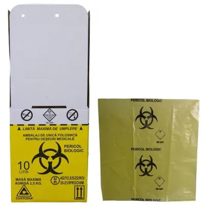 Set 3 x Cutie cu Sac Biohazard pentru Colectarea Deseurilor Medicale Infectioase, 10 l
