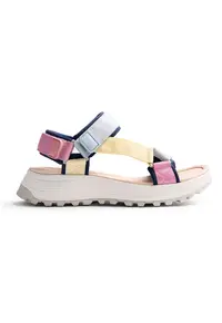 Sandale wedge cu velcro Mazuri - Roz/Albastru deschis
